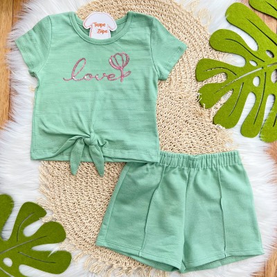 Conj. Blusa Love com Amarração e Short - Verde